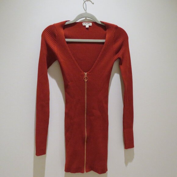 FOR LOVE & LEMONS KNITZ Annie Zipper Mini Dress in Ochre Bodycon Ribbed Size XS - Picture 2 of 14